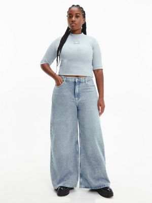 ICELAND BLUE Wąski top z krótkim rękawem z materiału ściągaczowego dla Kobiety CALVIN KLEIN JEANS