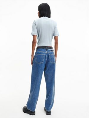 ICELAND BLUE Wąski top z krótkim rękawem z materiału ściągaczowego dla Kobiety CALVIN KLEIN JEANS