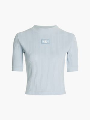 ICELAND BLUE Wąski top z krótkim rękawem z materiału ściągaczowego dla Kobiety CALVIN KLEIN JEANS