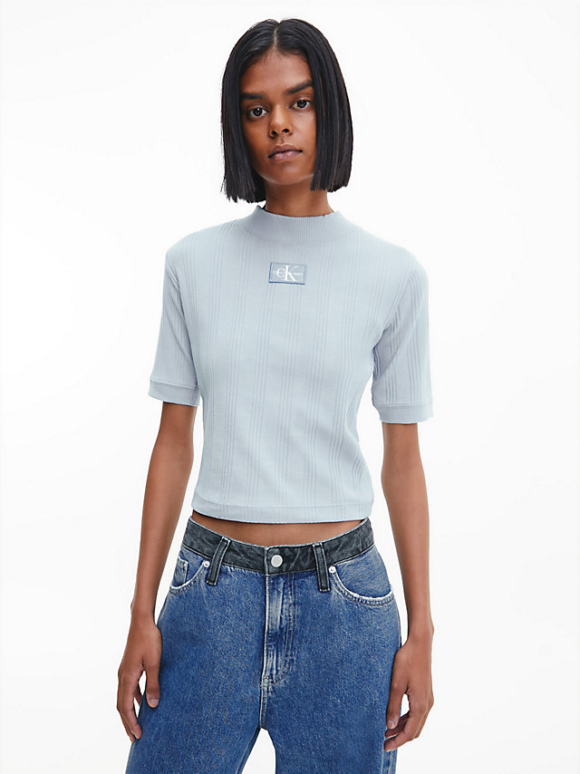 Iceland Blue > Облегающий топ с короткими рукавами в рубчик > undefined Женщины - Calvin Klein