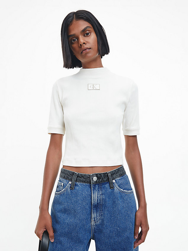 white slim ribbed short sleeve top for women calvin klein jeans