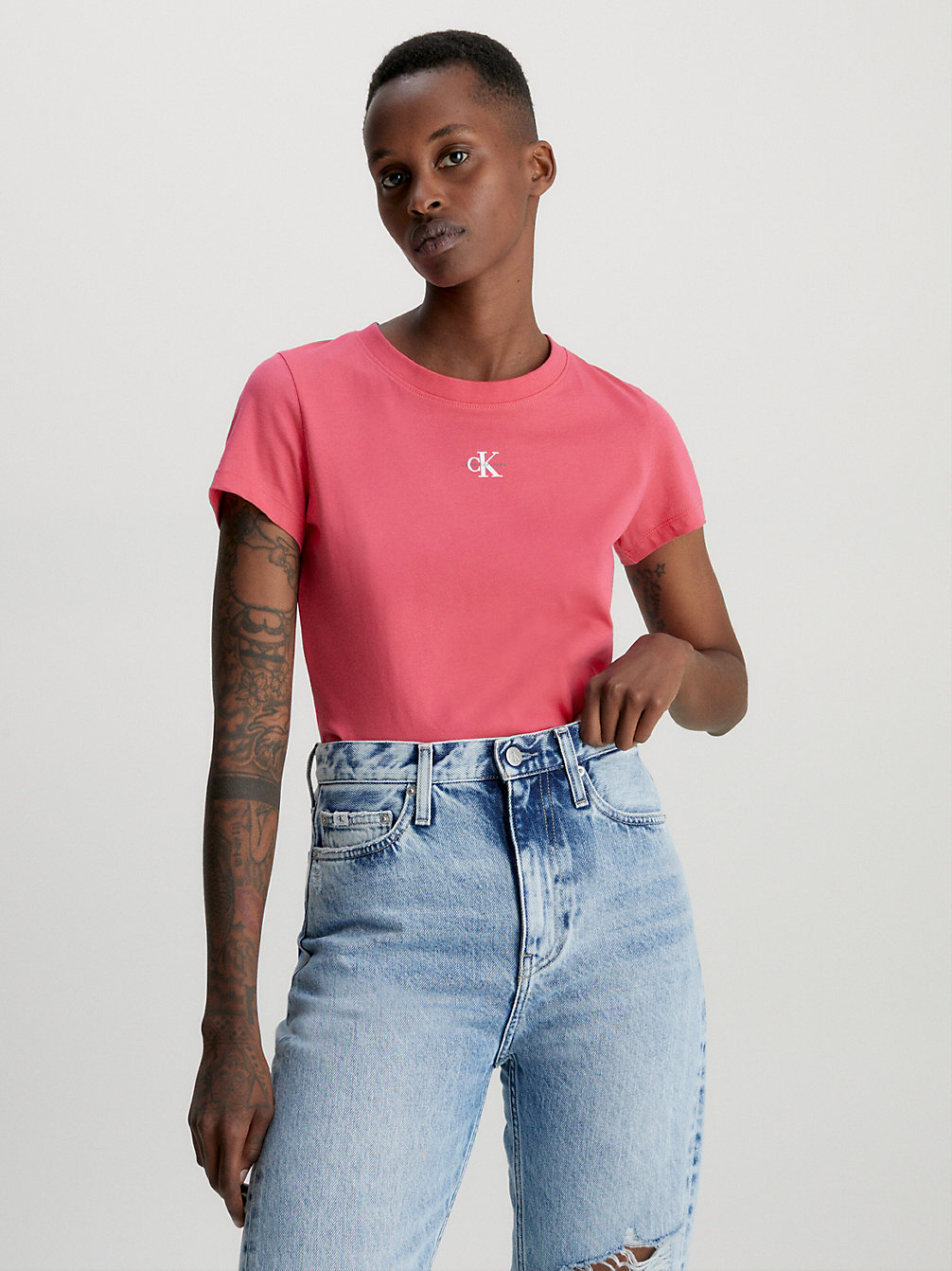 Camiseta Slim De Algodón Orgánico > PINK FLASH > undefined mujer > Calvin Klein