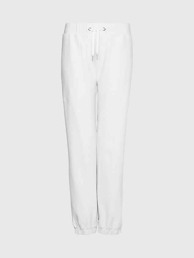 white spodnie dresowe z bawełny frotte dla kobiety - calvin klein jeans