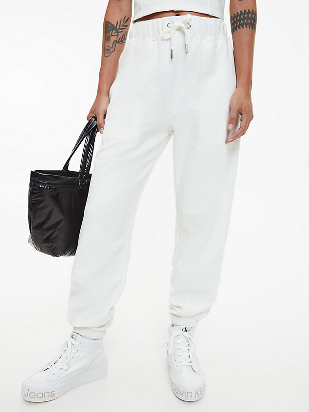 pantalón de chándal de felpa de algodón white de mujer calvin klein jeans
