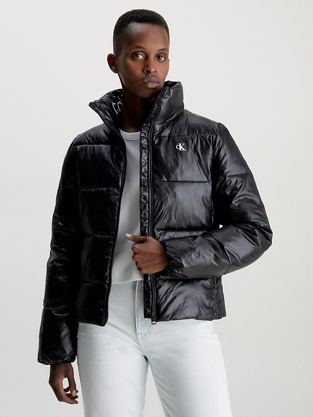 CK BLACK/ BRIGHT WHITE Glossy Puffer Jacket for women CALVIN KLEIN JEANS