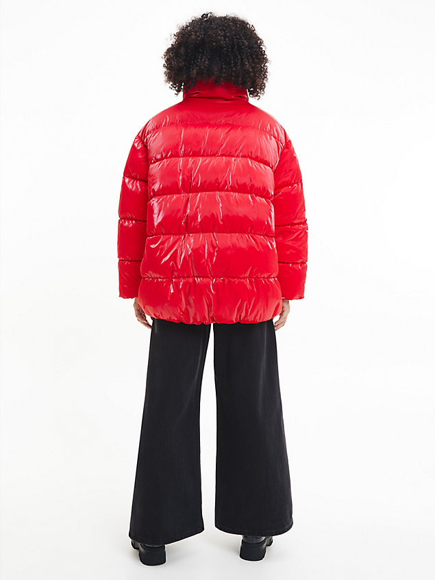 red błyszcząca kurtka puchowa oversize dla kobiety - calvin klein jeans