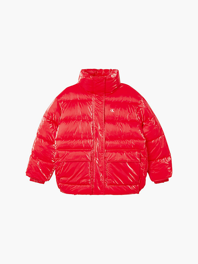 red oversized glossy puffer jacket for women calvin klein jeans