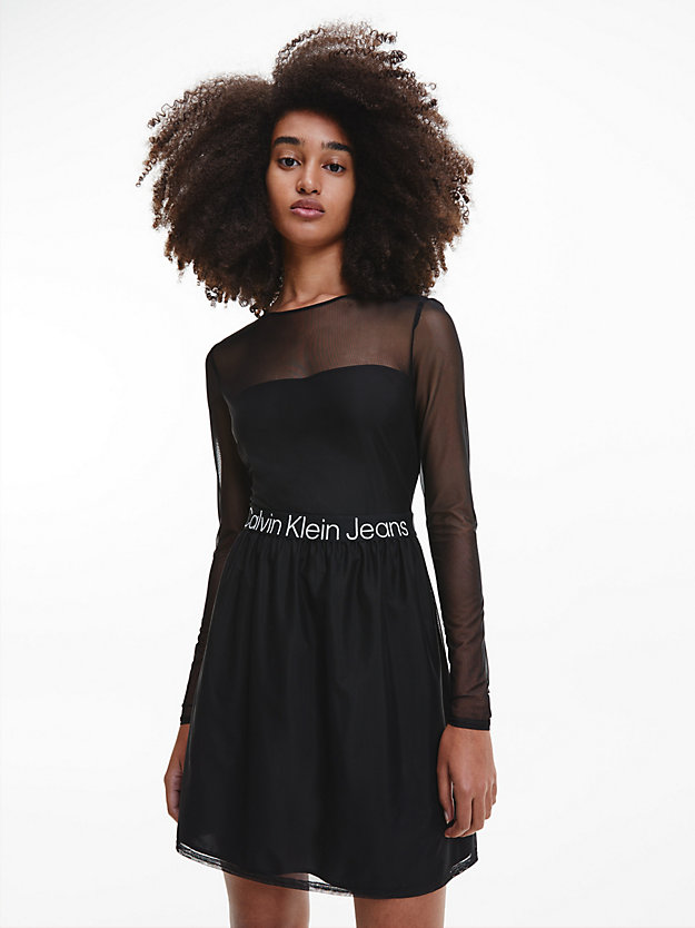 robe patineuse en maille avec logo tape ck black pour femmes calvin klein jeans