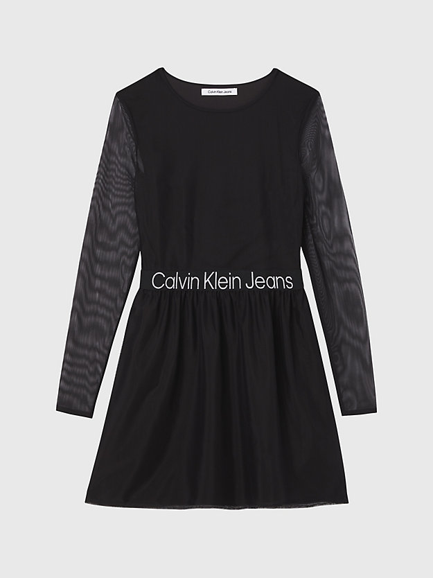 ck black logo tape mesh skater dress for women calvin klein jeans
