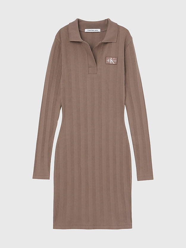 WARM TOFFEE Rib-Knit Long Sleeve Polo Dress for women CALVIN KLEIN JEANS