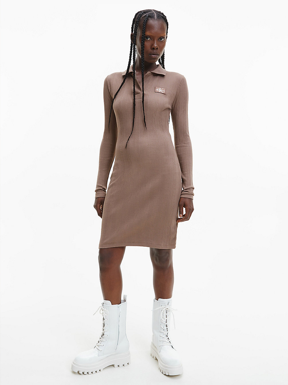 WARM TOFFEE > Платье-поло в рубчик с длинными рукавами > undefined Женщины - Calvin Klein