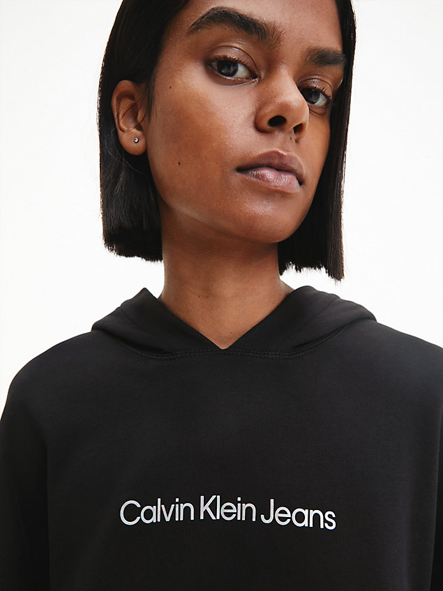 black relaxed sweatshirtjurk met capuchon voor dames - calvin klein jeans