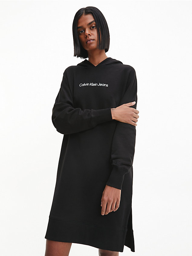 black relaxed hooded sweatshirt dress for women calvin klein jeans