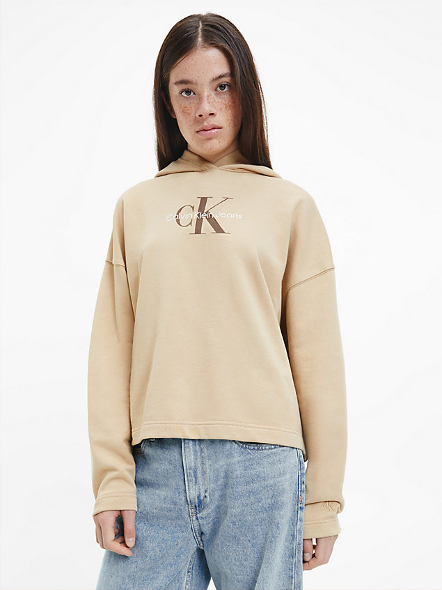 beige oversized monogram hoodie voor dames - calvin klein jeans