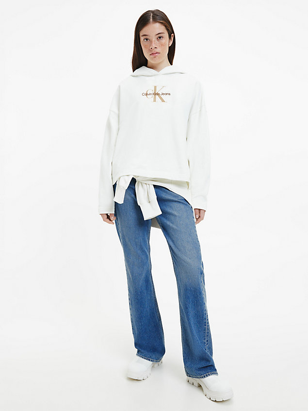 white bluza z kapturem oversize z monogramem dla kobiety - calvin klein jeans