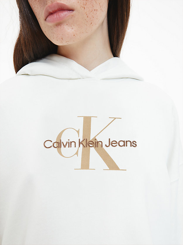 sweat à capuche oversize avec monogramme ivory pour femmes calvin klein jeans