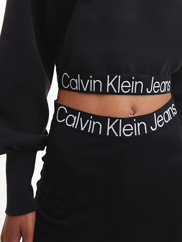 black sweatshirt met col en logotape voor dames - calvin klein jeans