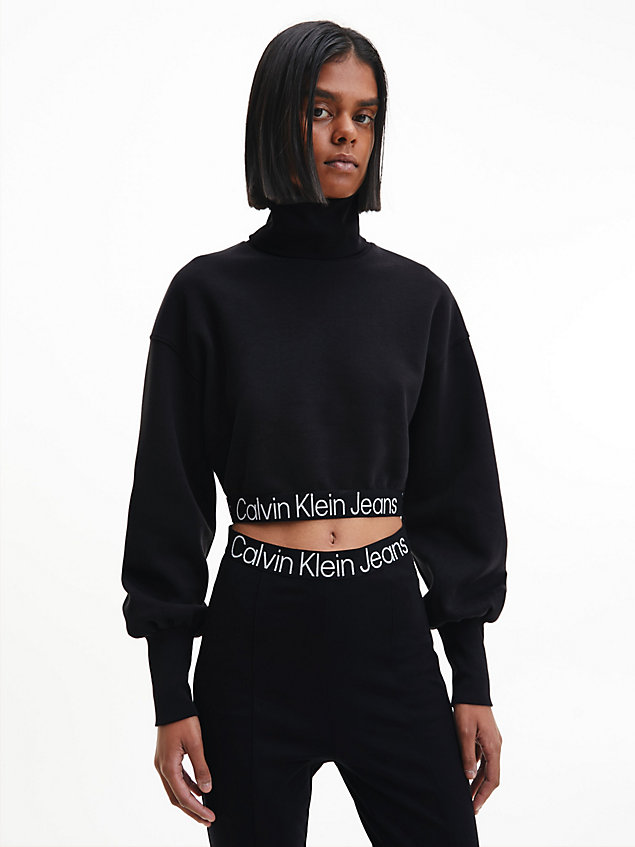 black logo tape sweatshirt mit rollkragen für damen - calvin klein jeans