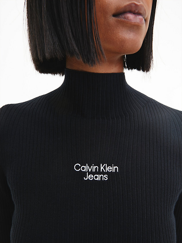 black wąski sweter z dzianiny ściągaczowej dla kobiety - calvin klein jeans