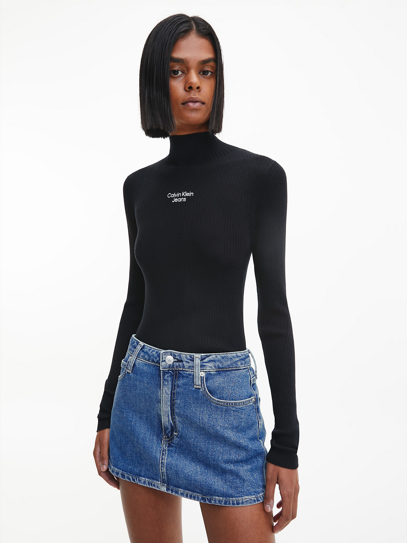 CK Black > Wąski Sweter Z Dzianiny śCiągaczowej > undefined Kobiety - Calvin Klein