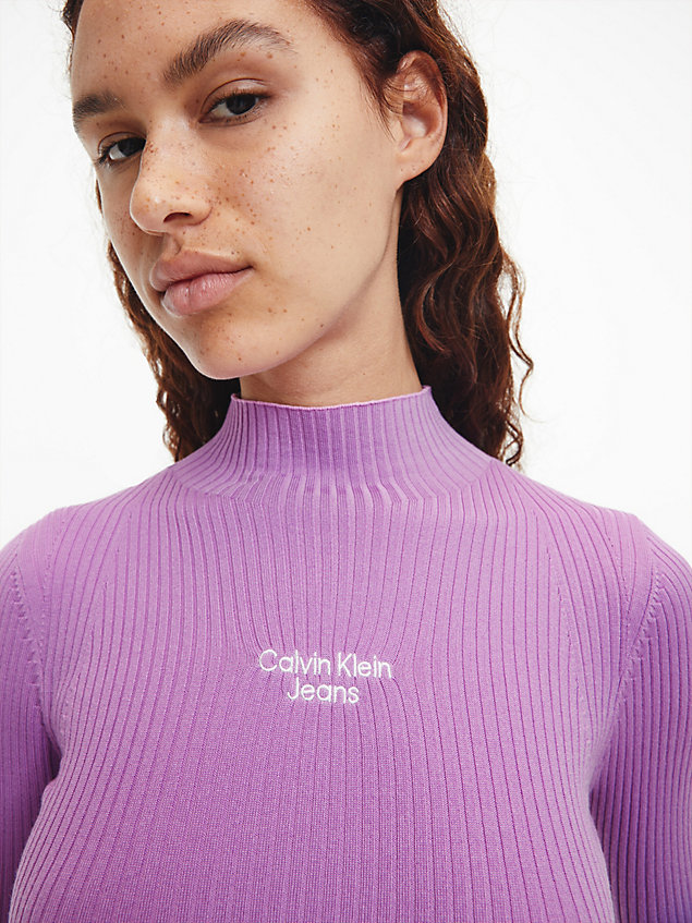 purple wąski sweter z dzianiny ściągaczowej dla kobiety - calvin klein jeans