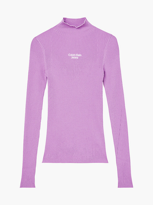 purple slim ribgebreide trui voor dames - calvin klein jeans