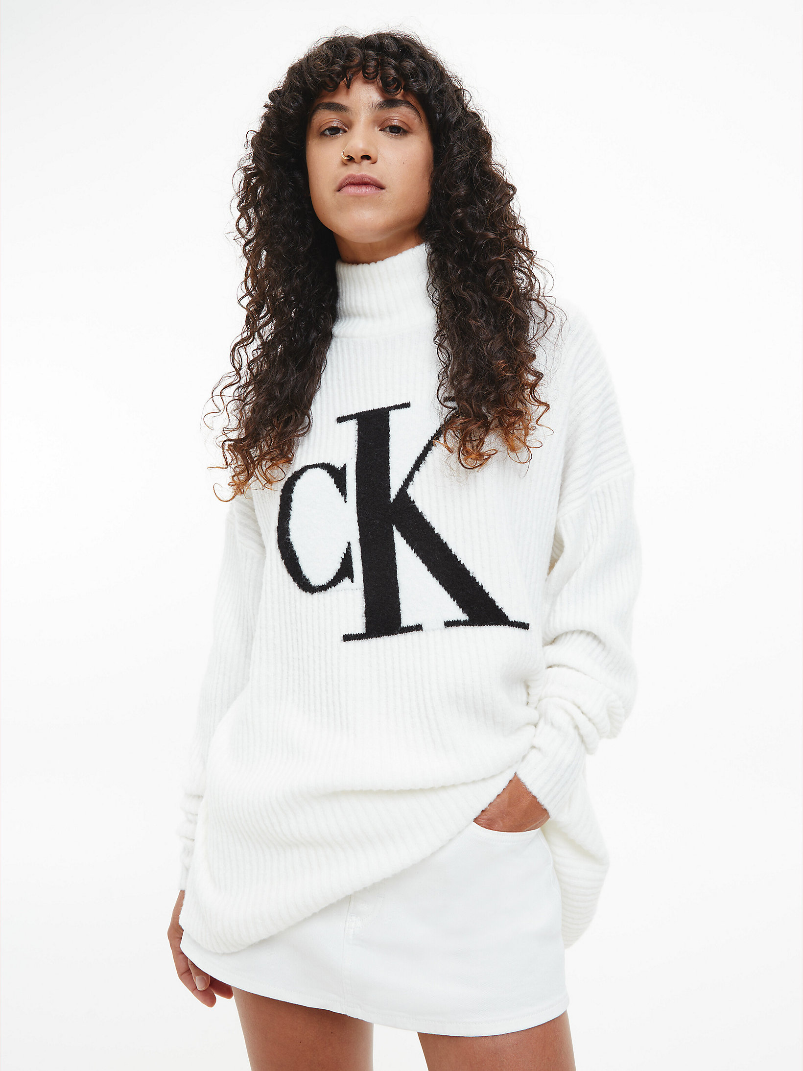 Ivory Monogramm-Pullover Im Oversized-Look undefined Damen Calvin Klein
