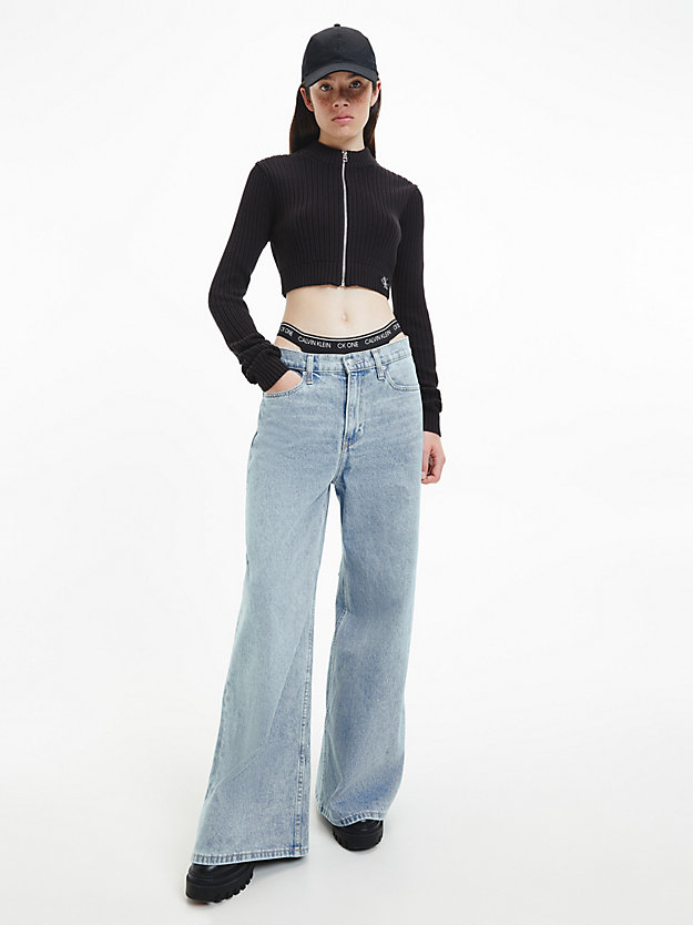 ck black cropped cardigan mit reißverschluss für damen - calvin klein jeans