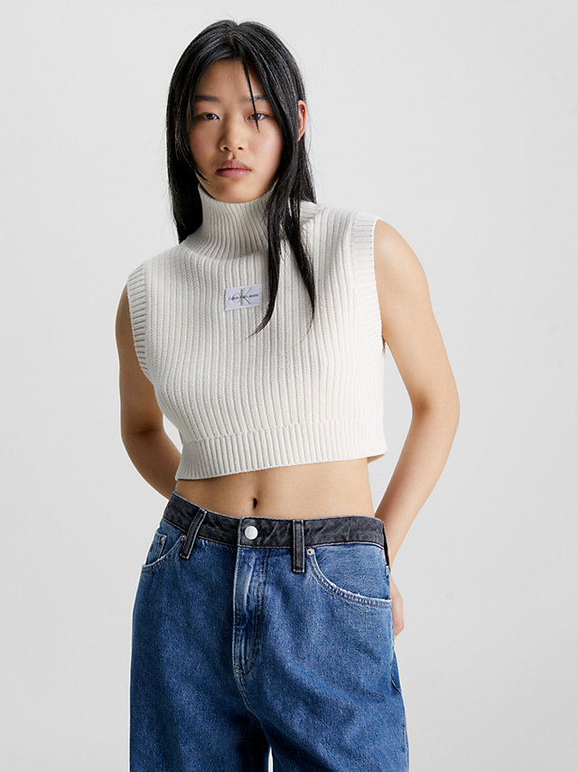Ivory Organic Cotton Knit Vest undefined women Calvin Klein