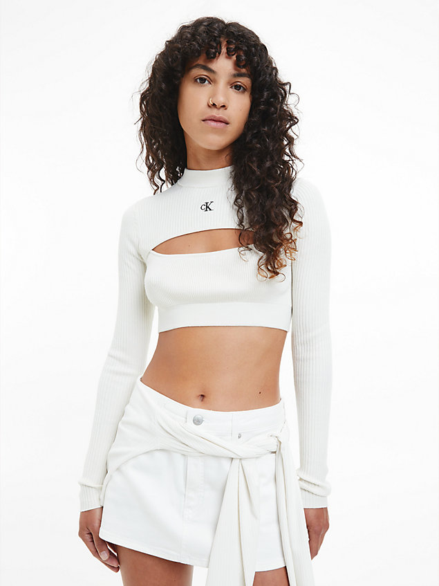 white slim cropped cut out trui voor dames - calvin klein jeans