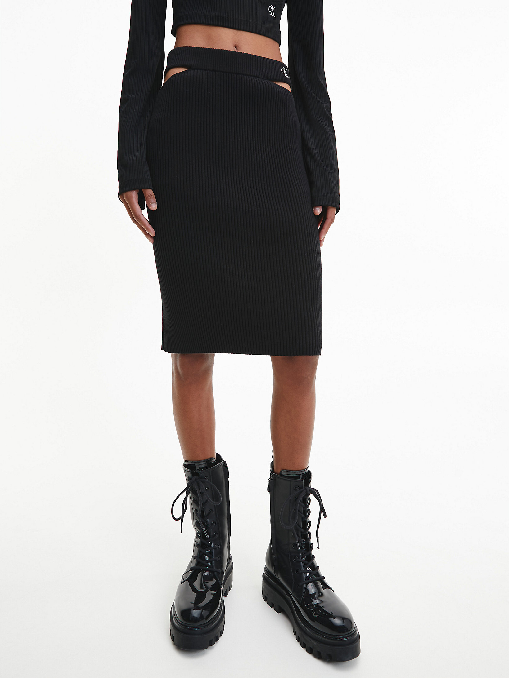 CK Black Cut Out Knit Pencil Skirt undefined women Calvin Klein