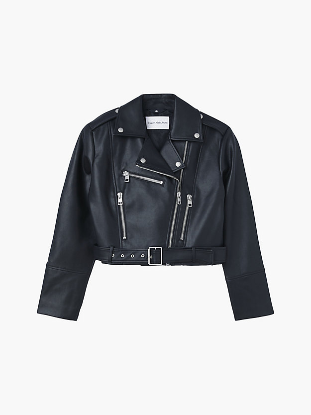 CK BLACK Cropped Faux Leather Biker Jacket for women CALVIN KLEIN JEANS