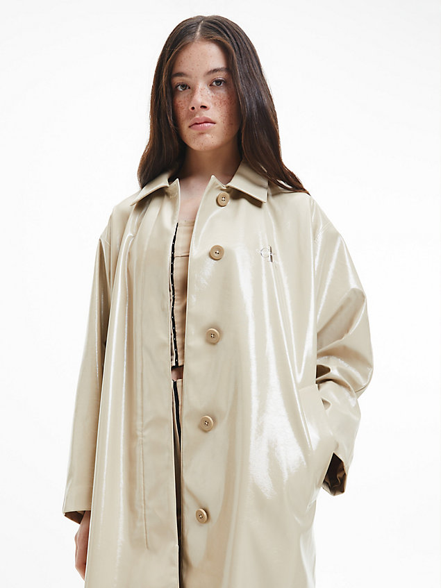 manteau oversize ultra brillant beige pour femmes calvin klein jeans