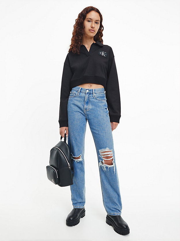 ck black polo-sweatshirt aus recycelter baumwolle für damen - calvin klein jeans