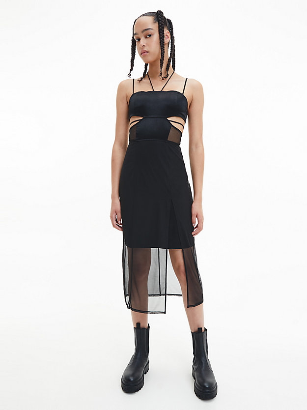 CK BLACK Dopasowana sukienka midi z prześwitującym panelem dla Kobiety CALVIN KLEIN JEANS