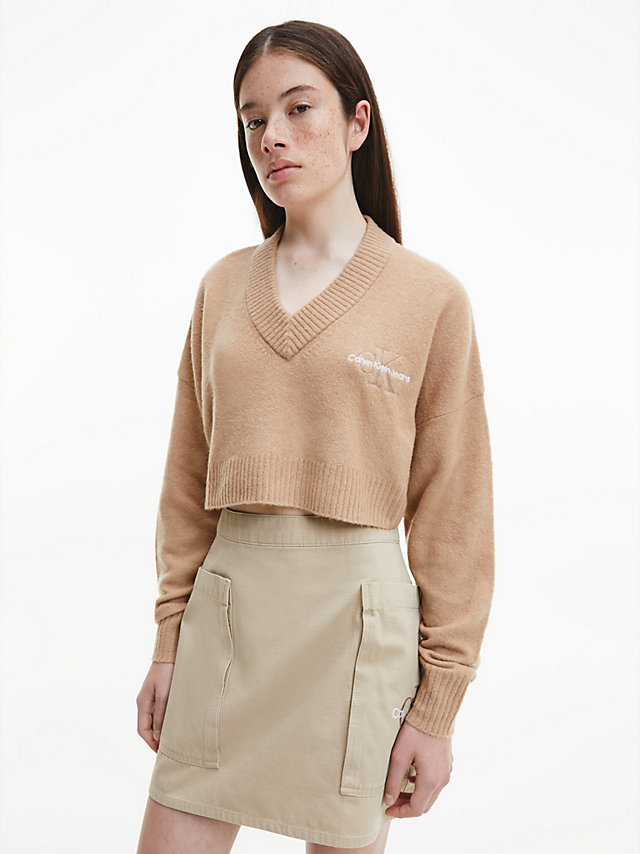Travertine Cropped Pullover Mit V-Ausschnitt undefined Damen Calvin Klein