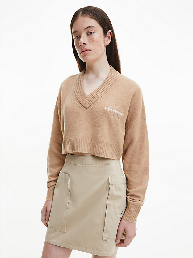 TRAVERTINE Cropped Pullover mit V-Ausschnitt für Damen CALVIN KLEIN JEANS