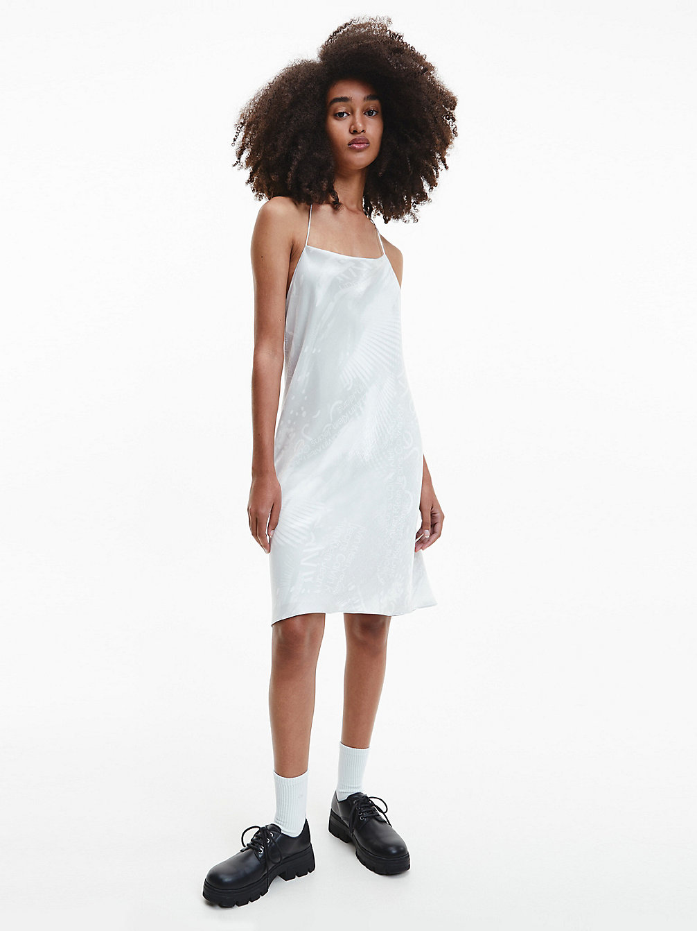 DISRUPTED LOGO AOP GHOST GREY/WHITE All-Over Printed Slip Dress undefined women Calvin Klein