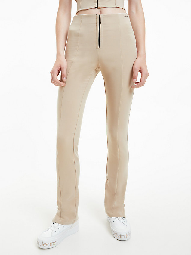 beige slim broek met hoge taille voor dames - calvin klein jeans