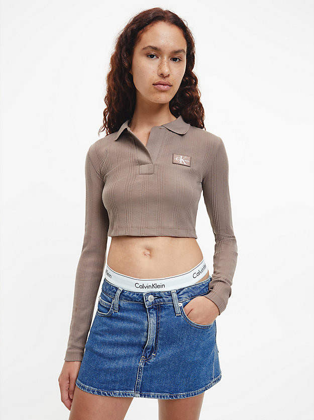 WARM TOFFEE Slim Cropped Polo Shirt for women CALVIN KLEIN JEANS