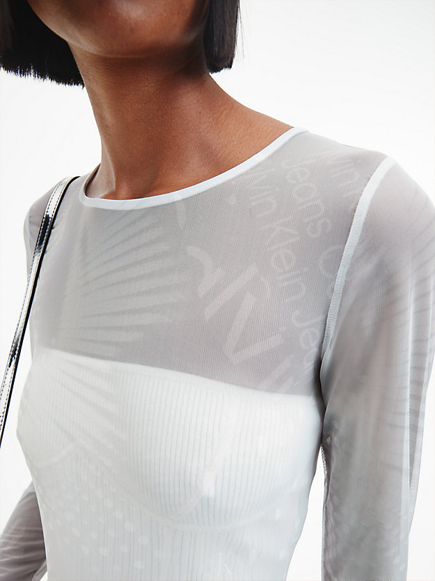 DISRUPTED LOGO AOP GHOST GREY/WHITE Recycled Mesh Long Sleeve Bodysuit for women CALVIN KLEIN JEANS