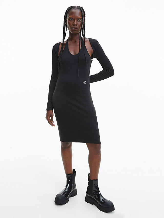 CK Black Robe Moulante 2-En-1 Mi-Longue undefined femmes Calvin Klein