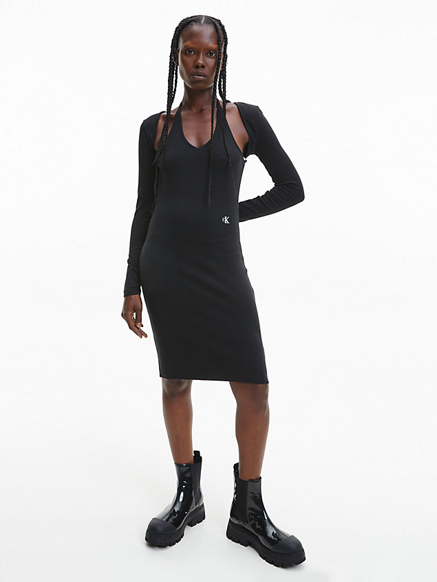 black 2-in-1 bodycon midi dress for women calvin klein jeans