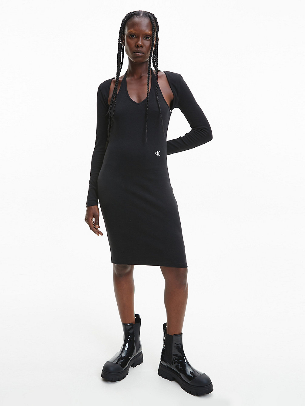 CK BLACK 2-In-1-Bodycon-Midi-Kleid undefined Damen Calvin Klein