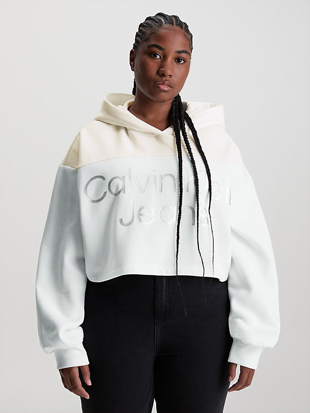 bright white cropped gloss logo hoodie for women calvin klein jeans