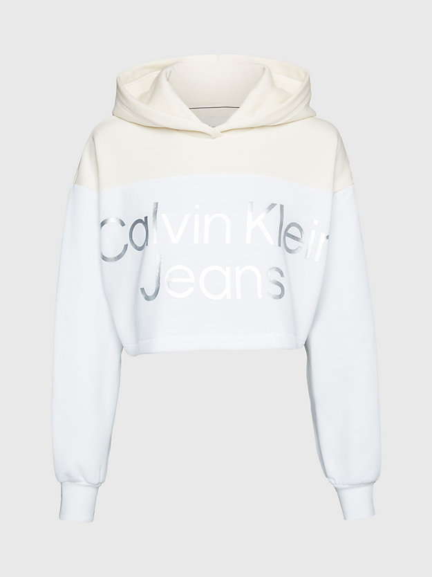bright white cropped gloss logo hoodie for women calvin klein jeans