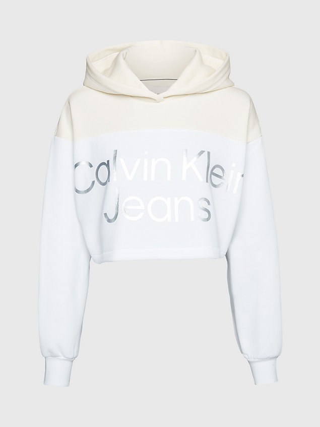 sudadera con capucha y logo brillante cropped white de mujer calvin klein jeans