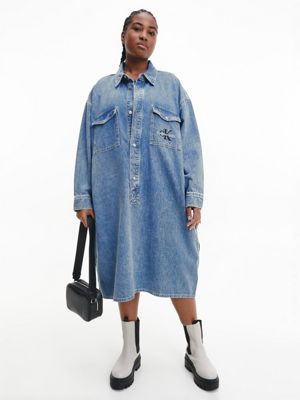 DENIM LIGHT Plus Size Denim Shirt Dress for women CALVIN KLEIN JEANS