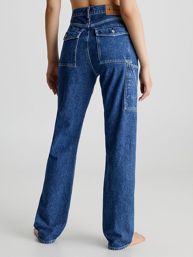jean droit taille haute utilitaire denim medium pour femmes calvin klein jeans