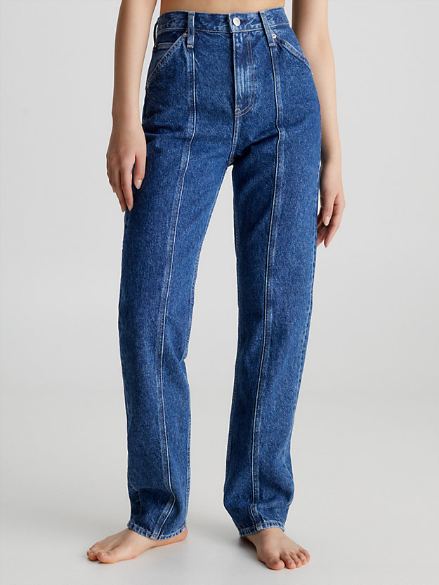 jeans rectos de trabajo de tiro alto denim medium de mujer calvin klein jeans